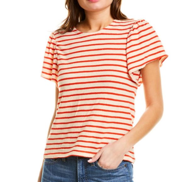 Madewell Tops - Madewell Flutter Sleeve Tee Top Red & White Cotton